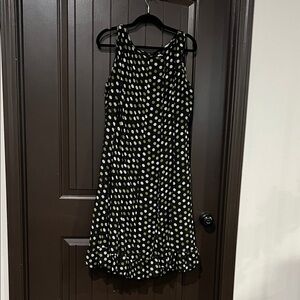 Sandra Darren Black and Green Polka Dot Midi Dress